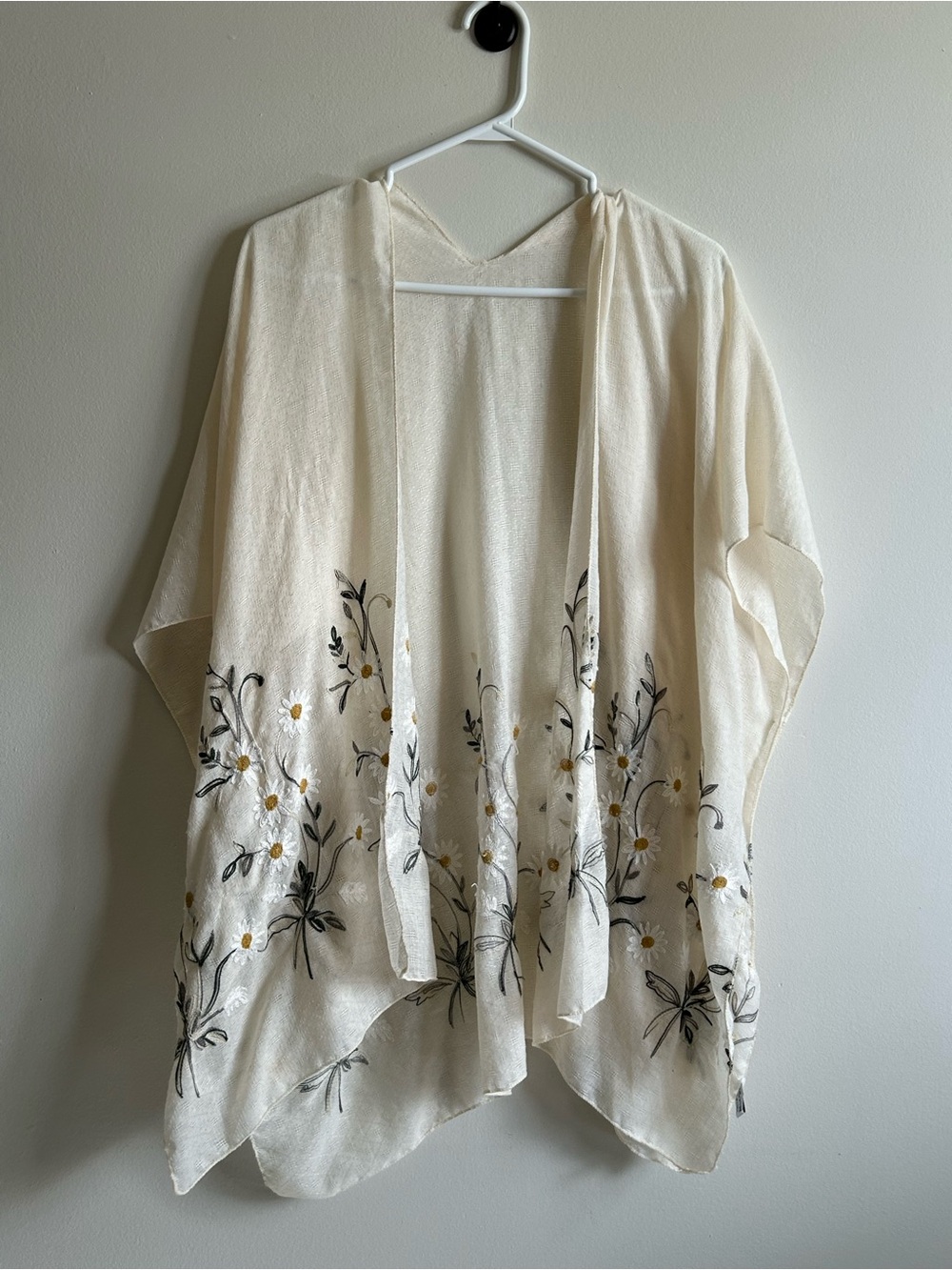 Ivory Embroidered floral Open Front Kimono Cardigan